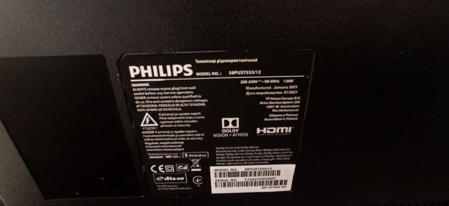 Tv Philips 58PUS7555 Smart 4K UHD HDR Hevc uszkodzony- czytaj: zdjecie 99322054