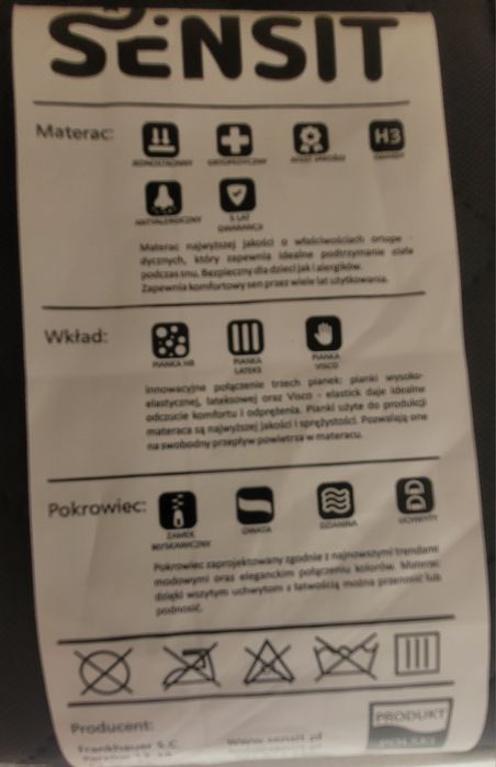 Materac Sensit H3 200x200 używany, wygodny, na sprzedaż: zdjecie 99240770
