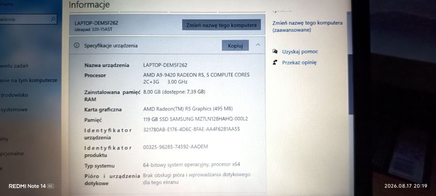Laptop Lenovo Ideapad 32015AST: zdjecie 99258350