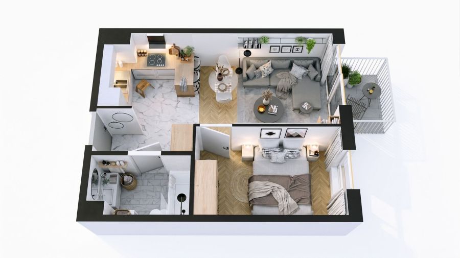 2 pokoje z balkonem | 39,02 m² | Rotmanka