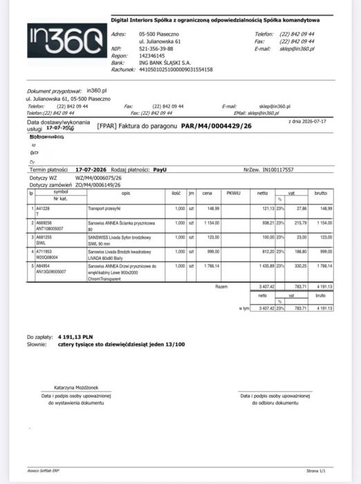 Drzwi prysznicowe Sanswiss Annea 90 na 200 NOWE: zdjecie 99328134