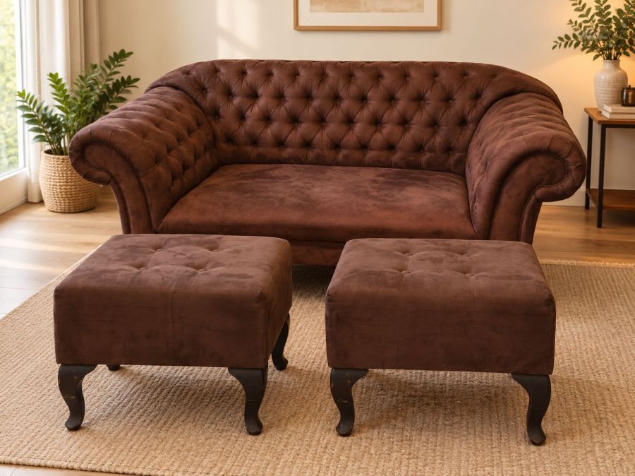 Sofa Chesterfield 2-os. + 2 pufy | komplet | bardzo dobry stan: zdjecie 99390108