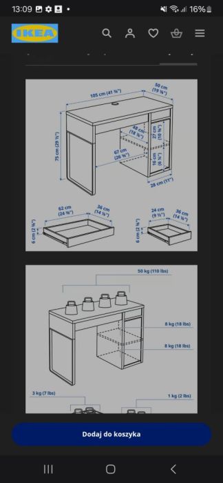 Biurko Ikea micke z szafką, blat w kratkę: zdjecie 99394917