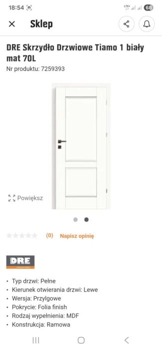 Sprzedam drzwi wewnętrzne DRE 70 lewe: zdjecie 99409817