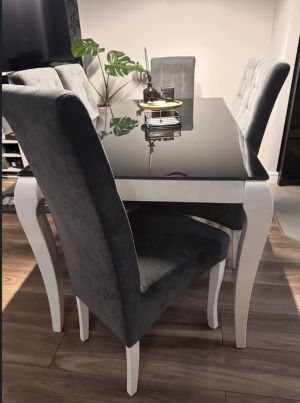 Krzesło ciemnoszare 6 szt, nogi białe: zdjecie 66532734