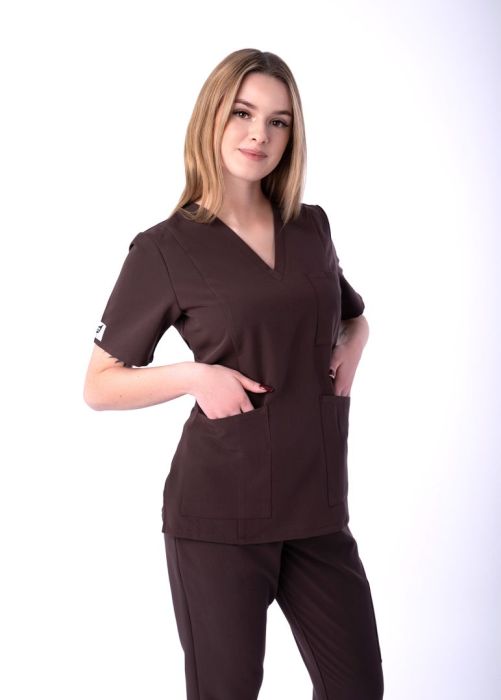 Bluza medyczna damska czekoladowa (wiskoza) Kokolu