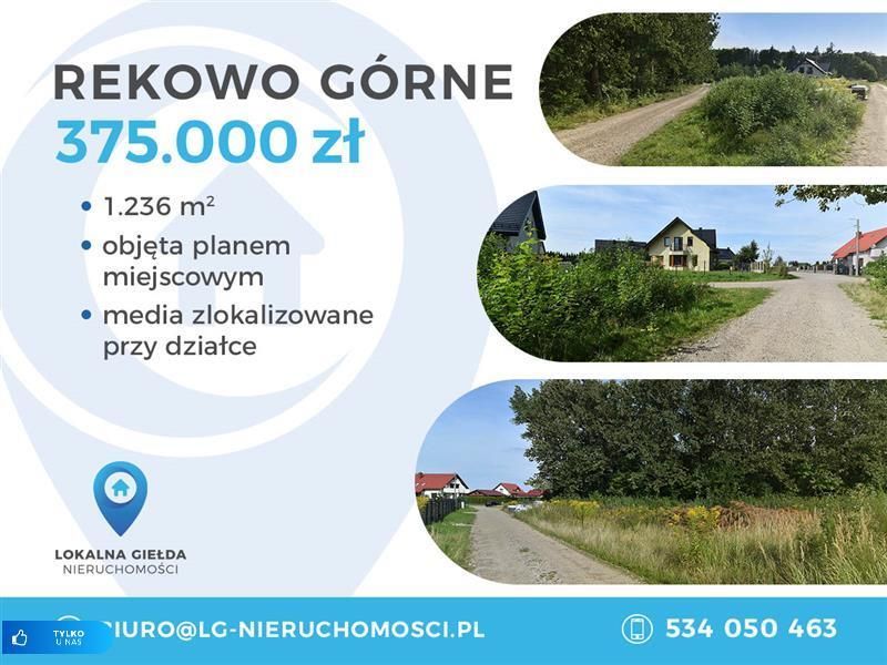 Działka pod dom lub usługi, 1236 m2, Rekowo Górne