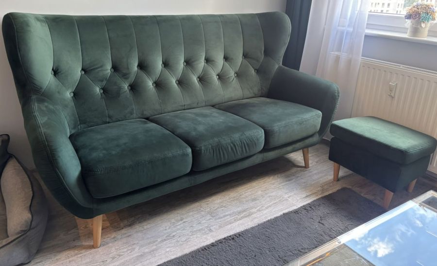 Sofa 3-osobowa ciemnozielona: zdjecie 99450924