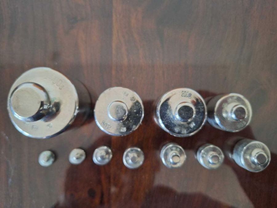 Zestaw 11 odważników w drewnianym etui Vintage Mechanika Precyzyjna: zdjecie 99460108