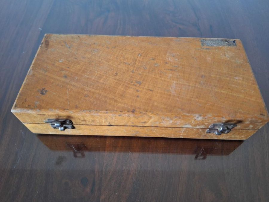 Zestaw odważników niemieckich w drewnianym etui Vintage: zdjecie 99460184
