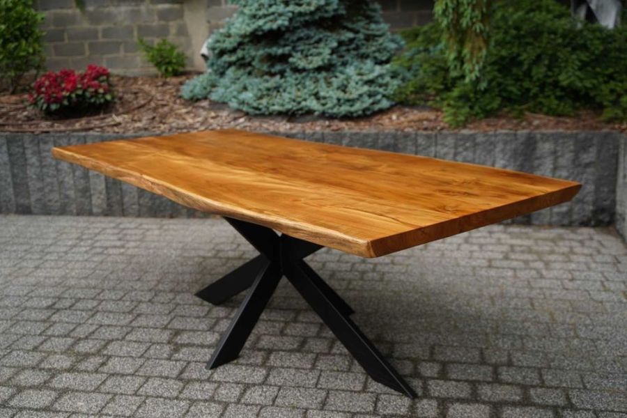 Stół z litego drewna TEAK 220 cm | naturalny blat | stalowa podstawa: zdjecie 99543420