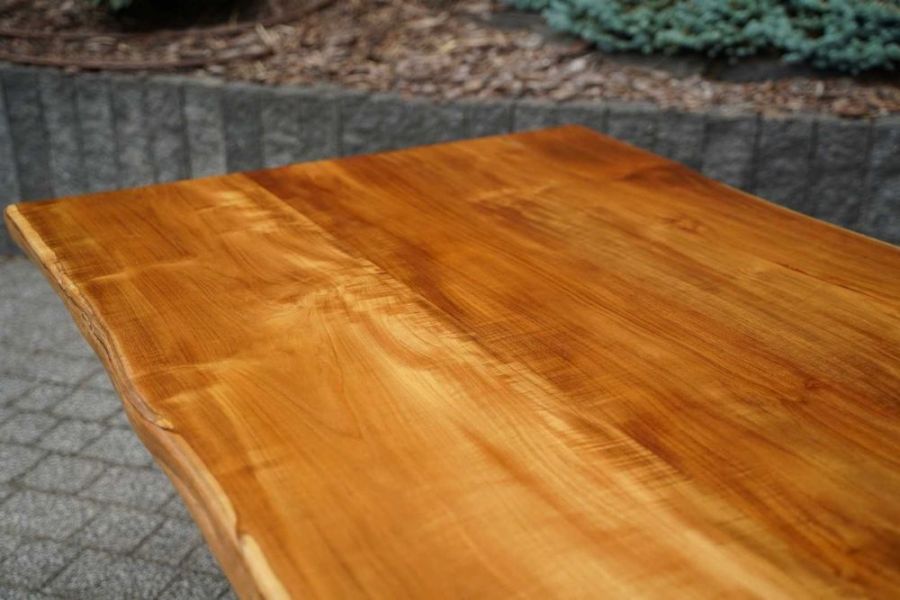 Stół z litego drewna TEAK 220 cm | naturalny blat | stalowa podstawa: zdjecie 99543421