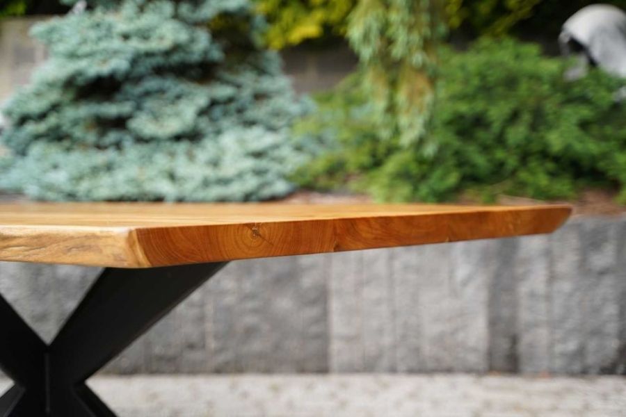 Stół z litego drewna TEAK 220 cm | naturalny blat | stalowa podstawa: zdjecie 99543423