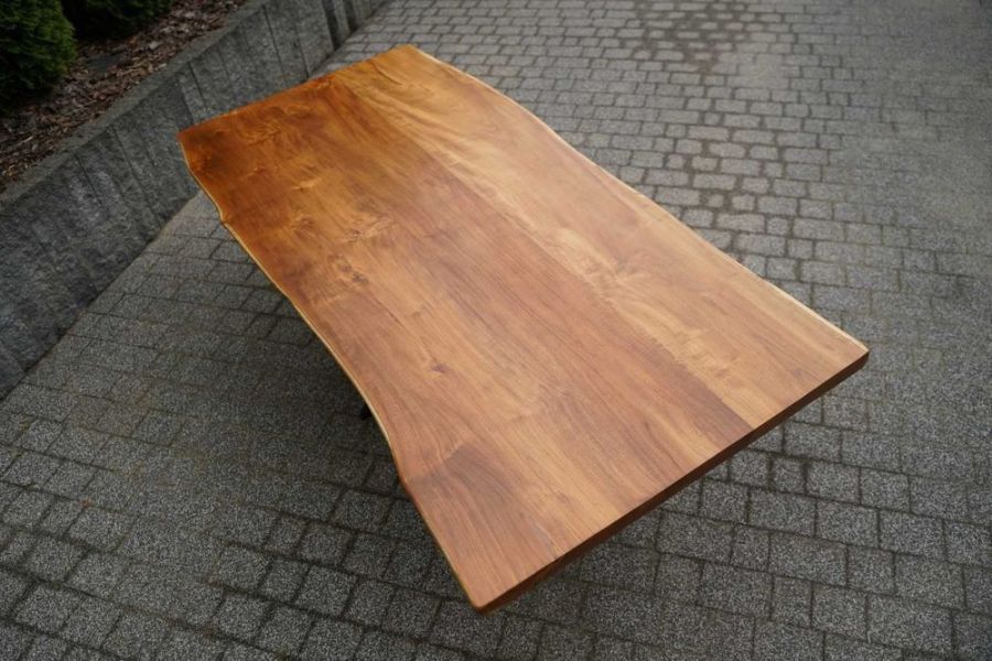 Stół z litego drewna TEAK 220 cm | naturalny blat | stalowa podstawa: zdjecie 99543424