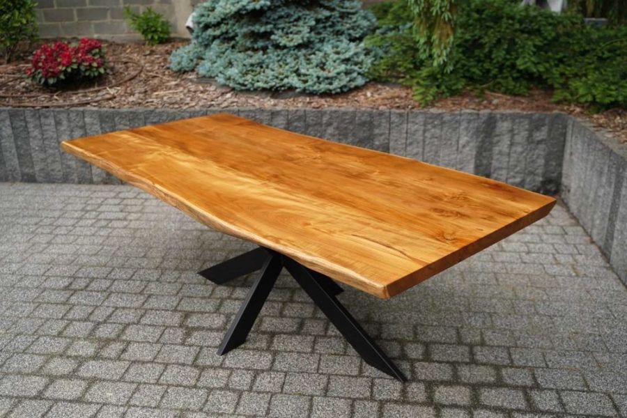 Stół z litego drewna TEAK 220 cm | naturalny blat | stalowa podstawa: zdjecie 99543426