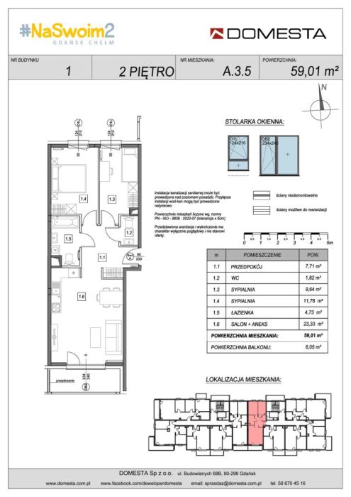 #NaSwoim2 A.3.5 - 3 pokoje 59.01 m&sup2; – dwustronne: zdjecie 99546214