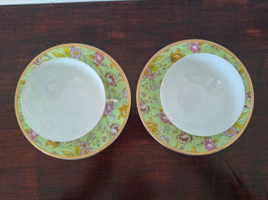 Elegancki komplet 2 filiżanek ze spodeczkami zielona porcelana: zdjecie 99562765