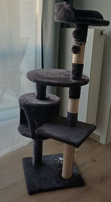 lionto drapak dla kota legowisko budka 2 platformy plusz grafit 116 cm: zdjecie 99563213
