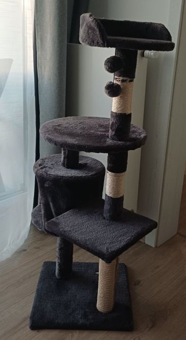 lionto drapak dla kota legowisko budka 2 platformy plusz grafit 116 cm: zdjecie 99563214