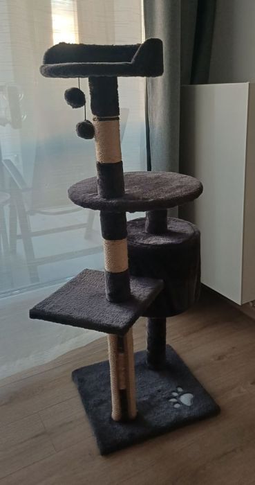 lionto drapak dla kota legowisko budka 2 platformy plusz grafit 116 cm: zdjecie 99563215