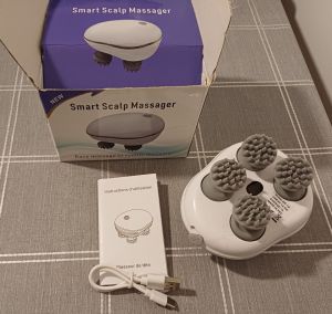 Masażer elektryczny głowy z wibracją na USB 4 głowice masujące biały: zdjecie 66554539