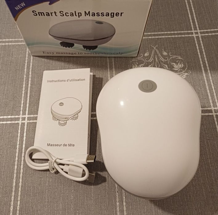 Masażer elektryczny głowy z wibracją na USB 4 głowice masujące biały: zdjecie 99570802