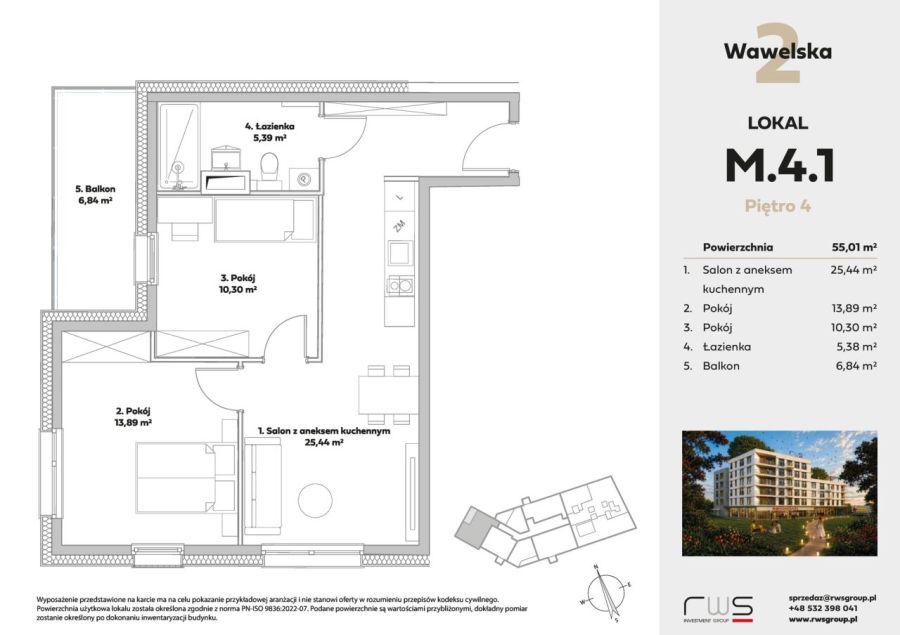 3 pokoje | 55,01 m&sup2; | Wawelska 2 | M41: zdjecie 99572574