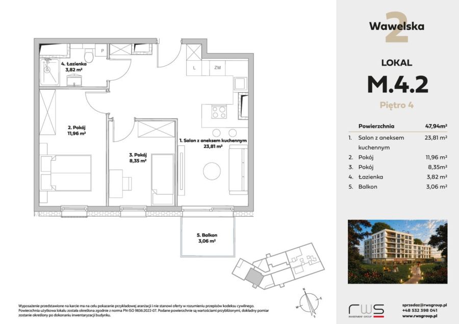 3 pokoje | 47,94 m&sup2; | Wawelska 2 | M42: zdjecie 99572582