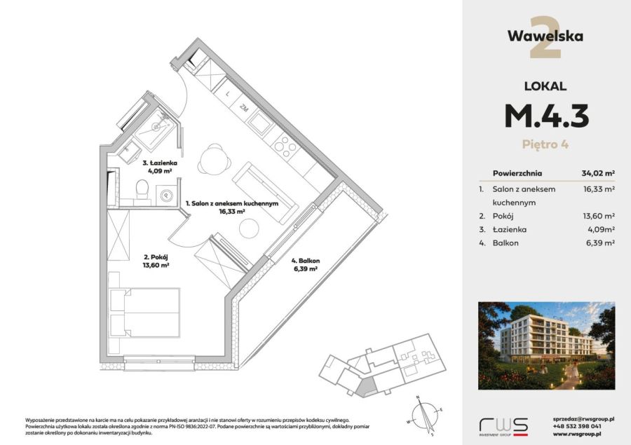 2 pokoje | 34,02 m&sup2; | Wawelska 2 | M43: zdjecie 99572590