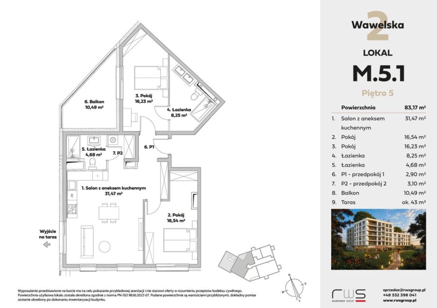 3 pokoje | 83,17 m&sup2; | Wawelska 2 | M51: zdjecie 99572624