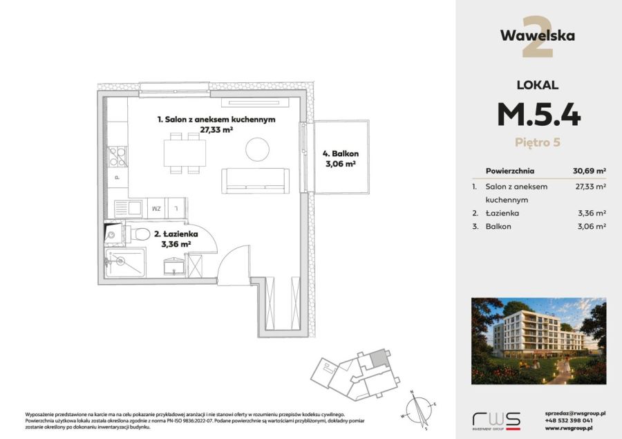 1 pokój | 30,69 m&sup2; | Wawelska 2 | M54: zdjecie 99572648