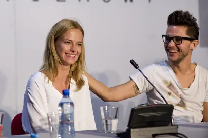 "Płynące wieżowce" - konferencja (Marta Nieradkiewicz, Tomasz Wasilewski)