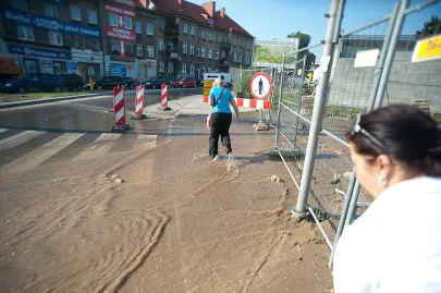 Zalane skrzyzowanie Słowackiego i Grunwaldzkiej