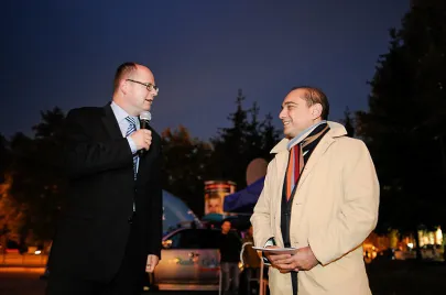 Prezydent Gdańska Paweł Adamowicz oraz Dyrektor Europejskiego Centrum Solidarności Basil Kerski