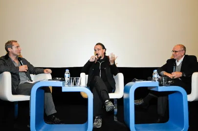 Od lewej Artur Liebhart, reż. Cyril Tuschi oraz prof.Jeffrey Goldfarb