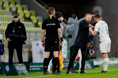 Lechia Gdańsk - Zagłębie Lubin - N/Z Piotr Stokowiec, Łukasz Zwoliński 