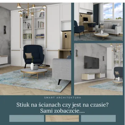 Salon w stylu nowoczesnym z elementami glamour