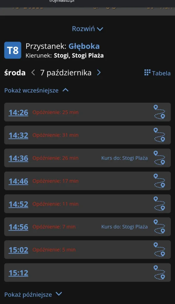 Wypadek na Wantowym, T8 opóźnione