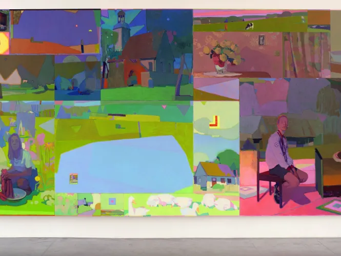 Przemysław Blejzyk (Sainer) A Day in the Countryside, akryl na 21 drewnianych panelach, 270x780cm, materiały prasowe wystawy