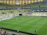 Radość kibiców po golu Lechii w meczu z Wolfsburgiem