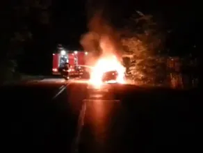 Nocny pożar auta na trasie Trąbki Wielkie - Gdańsk