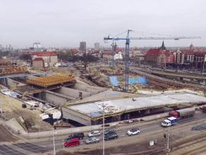 Budowa Forum Gdańsk z lotu ptaka - kwiecień 2016