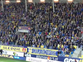 Radość w Gdyni po golu dla Arki na 1:0 z GKS Bełchatów 