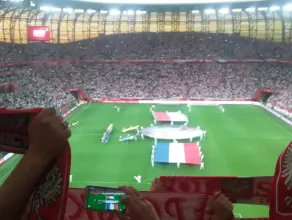 Hymn Polski podczas meczu Polska-Holandia