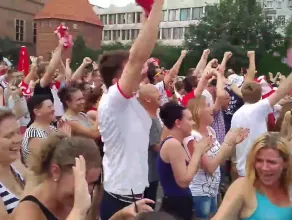 Radość po bramce Polaków w gdańskiej strefie kibica