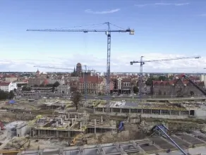Budowa Forum Gdańsk z lotu ptaka