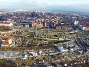 Budowa Forum Gdańsk z lotu ptaka