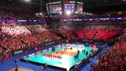 Hymn Polski podczas meczu z Rosją