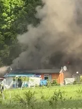 Pożar garaży pod lasem na Marszewskiej