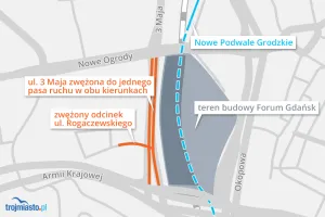 Kolejne utrudnienia przy budowie Forum Gdańsk. Drogowcy zwężą ul. 3 Maja